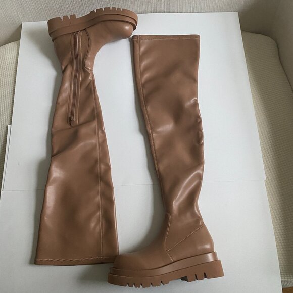 NEW Jeffrey Campbell Tanked Knee High Women's Brown Boots Size 7 Boho - Picture 3 of 14